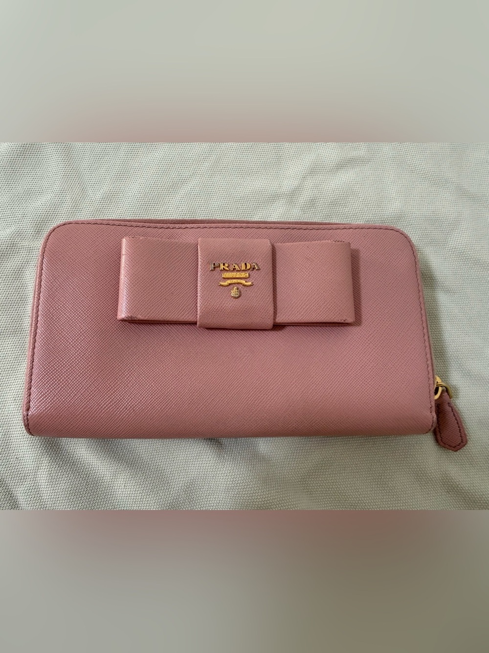 Authentic Prada Rose Pink Saffiano Leather Bow Wallet